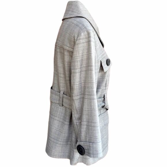 Kensie Gray Plaid Large Button Front Flap Pocket Belted Blazer Jacket - Picture 5 of 10